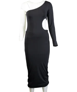 Meshki Black Bexley One Shoulder Cut Out Dress UK S