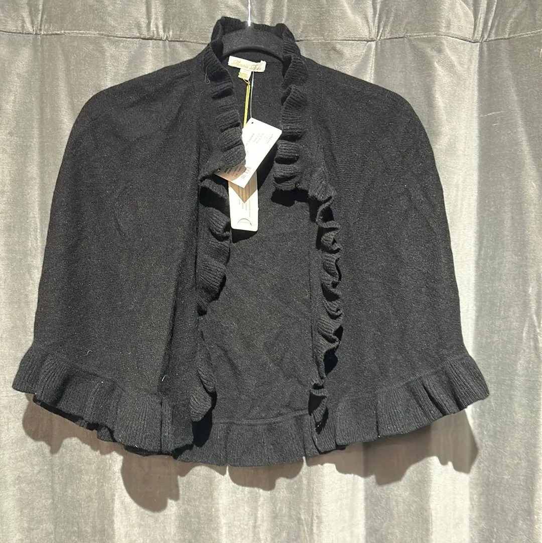 MINNIE ROSE Black Cashmere Ruffle Trim Caplelet