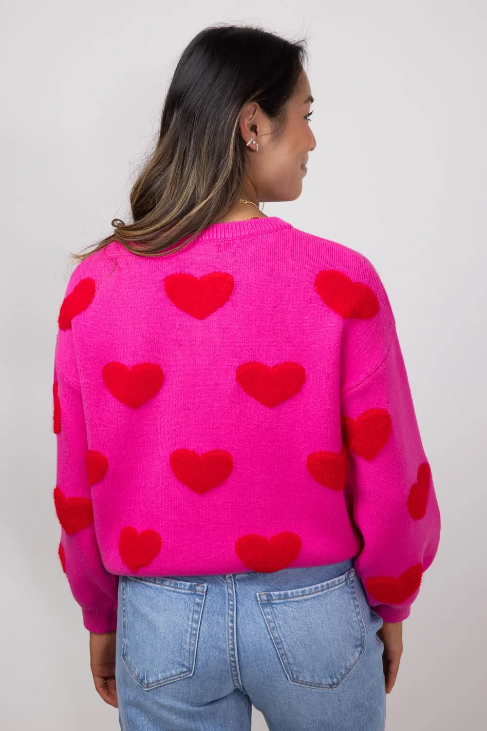 Miracle Multi Heart Sweater for Women in Hot Pink/Red | W8373-HPINK