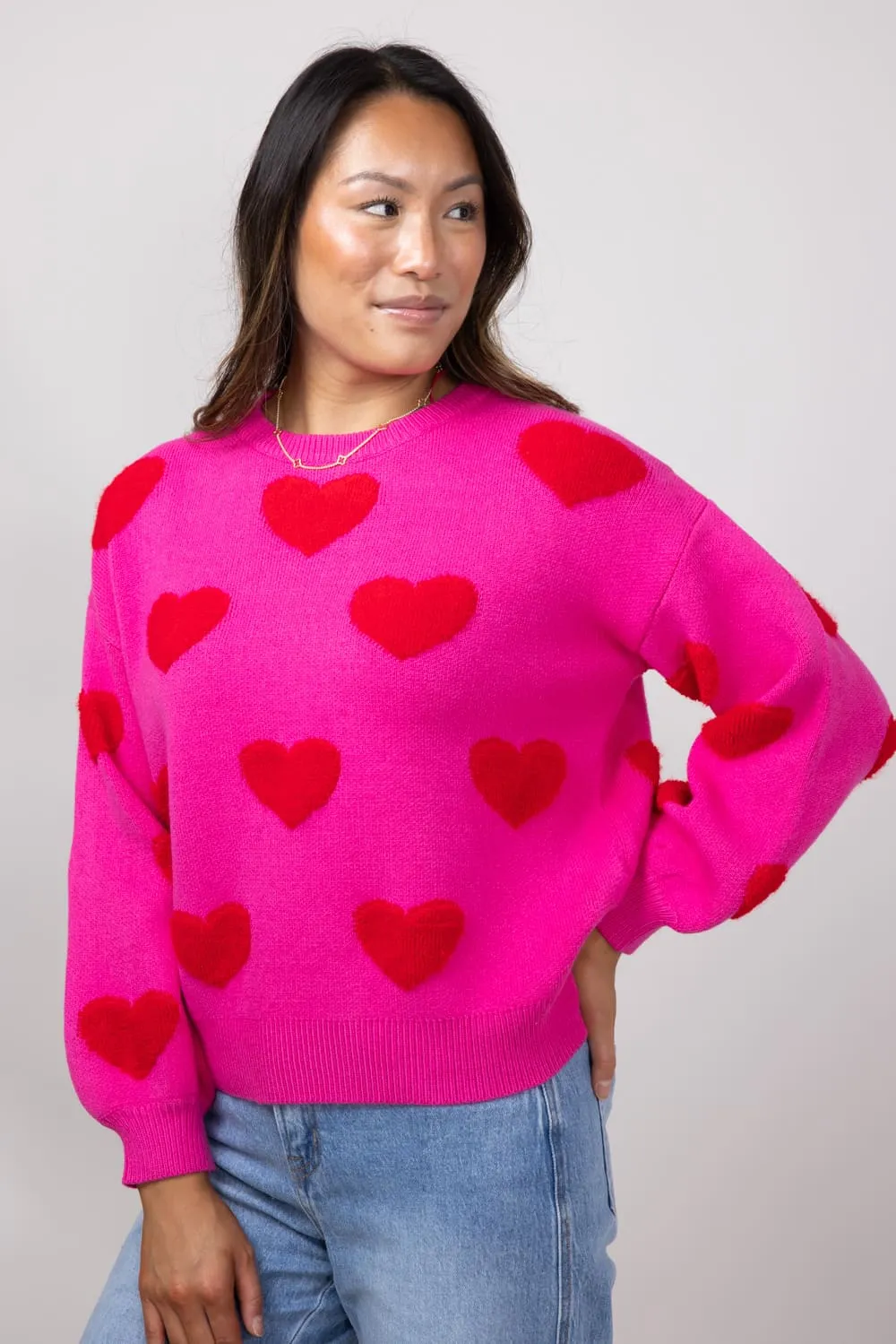 Miracle Multi Heart Sweater for Women in Hot Pink/Red | W8373-HPINK