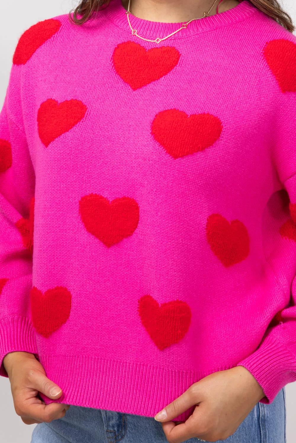 Miracle Multi Heart Sweater for Women in Hot Pink/Red | W8373-HPINK