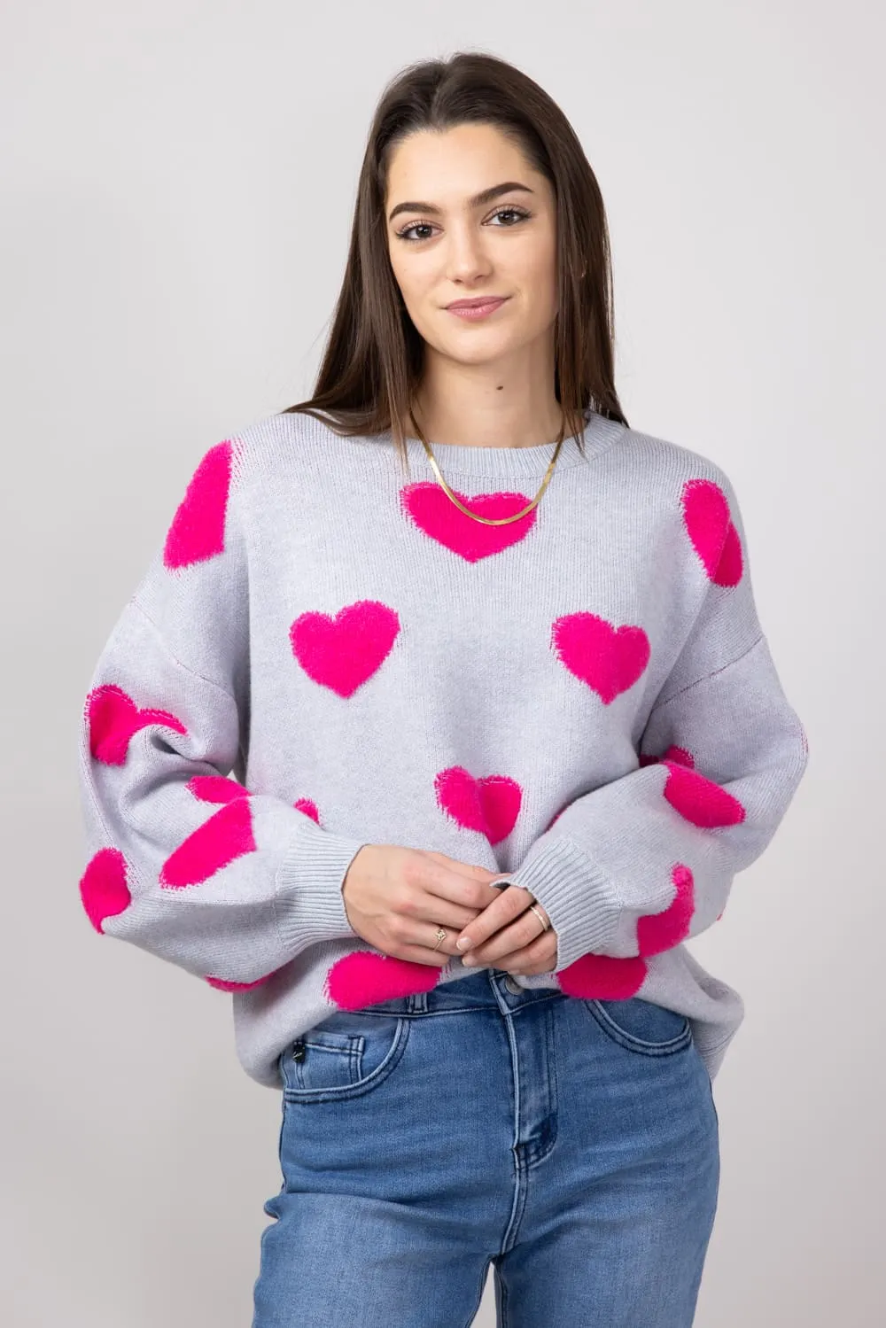 Miracle Multi Heart Sweater for Women in Silver | W8373-SILVER