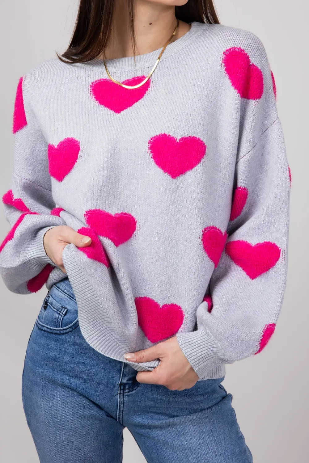 Miracle Multi Heart Sweater for Women in Silver | W8373-SILVER