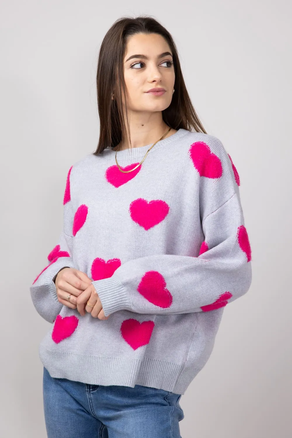 Miracle Multi Heart Sweater for Women in Silver | W8373-SILVER
