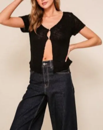 Moonlit Grace Hook and Eye Short Sleeve Knitted Top