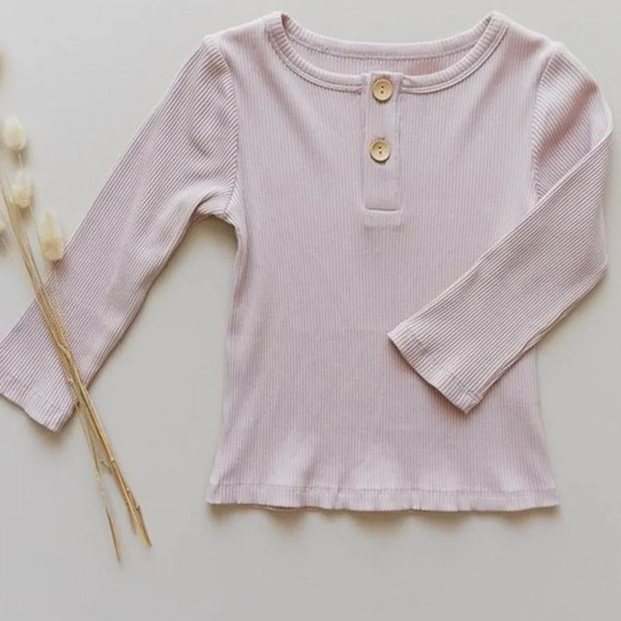 Musk Pink Ribbed Cotton Stretch L/Slv T-Shirt