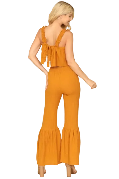 Mustard Ruffle Strap Flowy Crop Top - Pack of 5