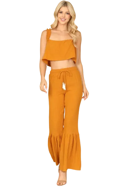 Mustard Ruffle Strap Flowy Crop Top - Pack of 5
