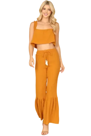 Mustard Ruffle Strap Flowy Crop Top - Pack of 5