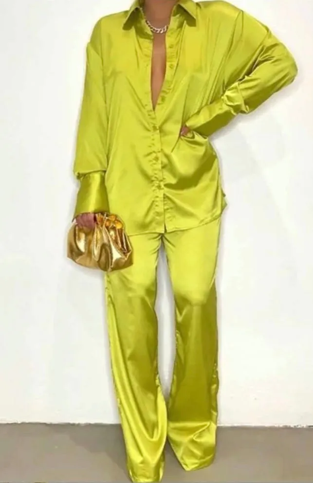 Neon Green 2 Piece Pants Set