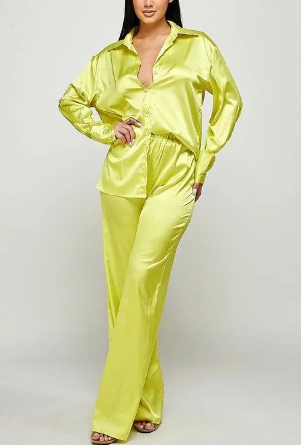 Neon Green 2 Piece Pants Set