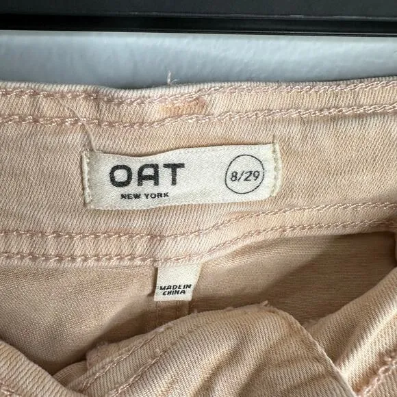 Oat New York High Waist Wide Leg Raw Hem Pants tan/pale pink 8/29