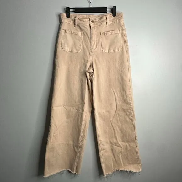 Oat New York High Waist Wide Leg Raw Hem Pants tan/pale pink 8/29