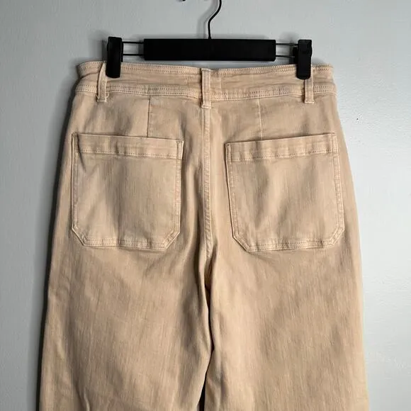 Oat New York High Waist Wide Leg Raw Hem Pants tan/pale pink 8/29