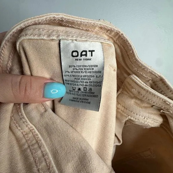 Oat New York High Waist Wide Leg Raw Hem Pants tan/pale pink 8/29