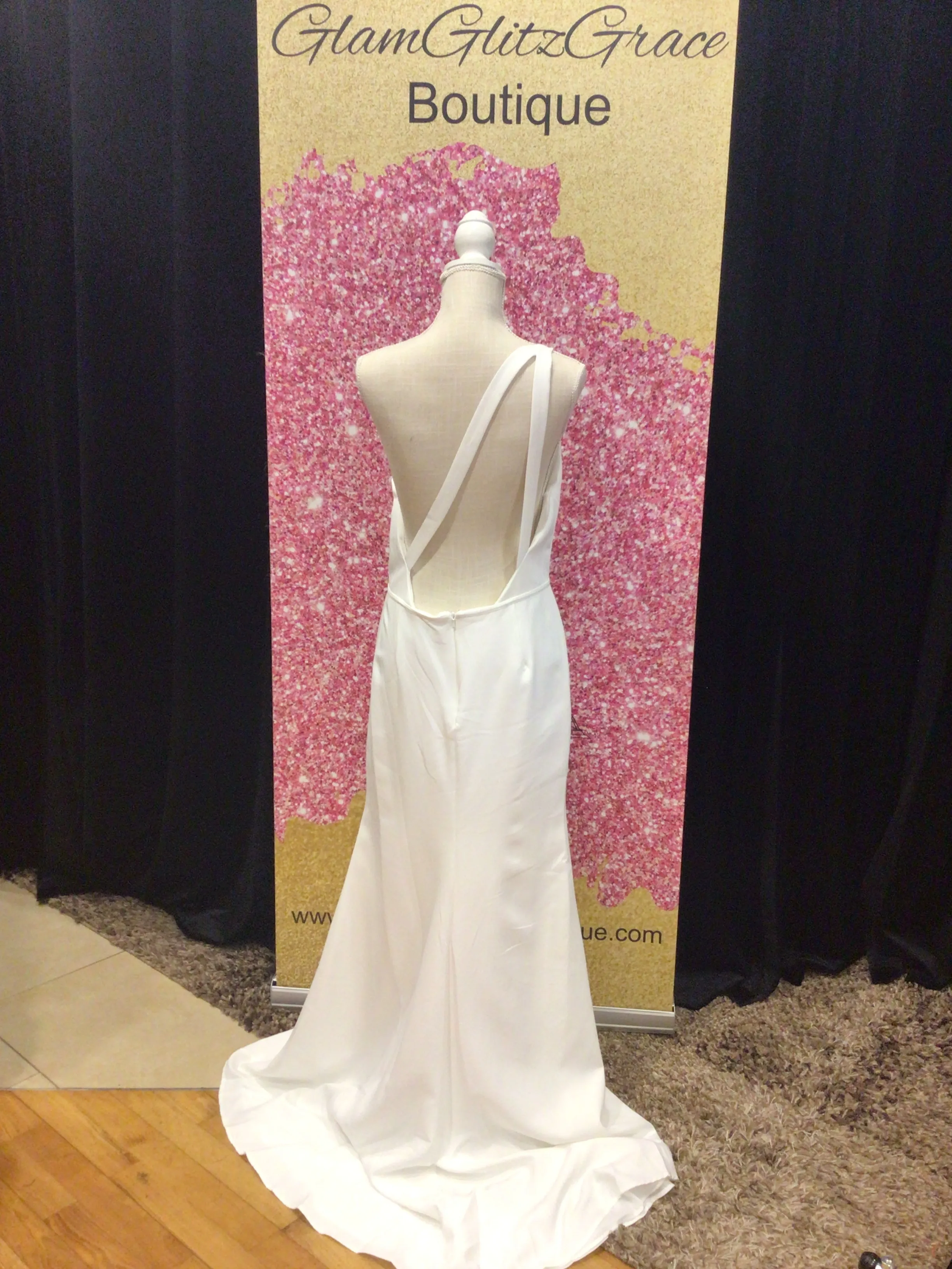 One Shoulder Back Out White Dress