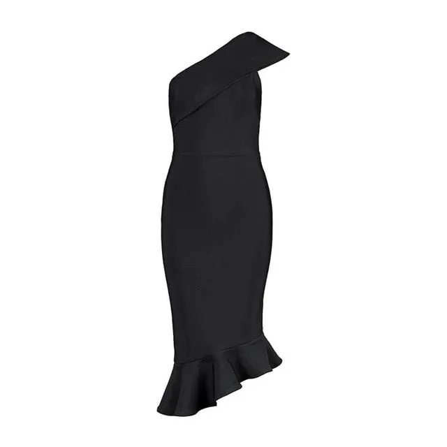 One Shoulder Sleeveless Ruffles  Bandage women's Evening Party Dress