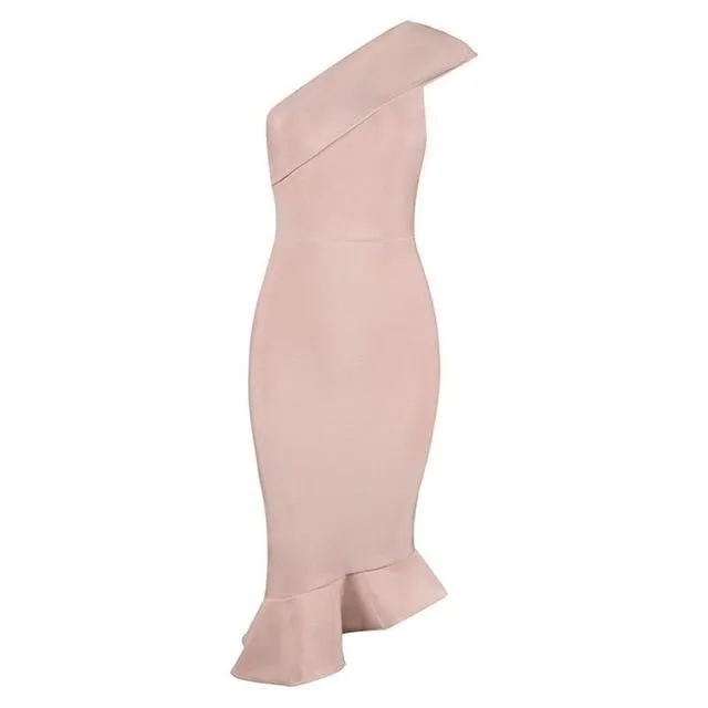One Shoulder Sleeveless Ruffles  Bandage women's Evening Party Dress