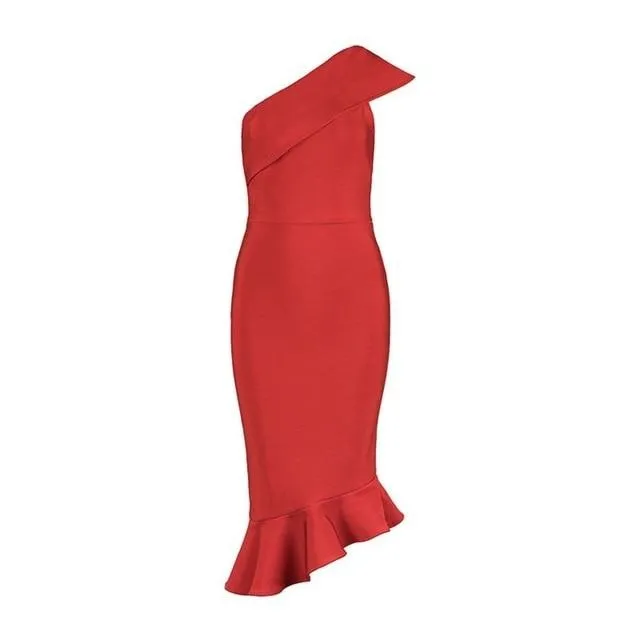 One Shoulder Sleeveless Ruffles  Bandage women's Evening Party Dress