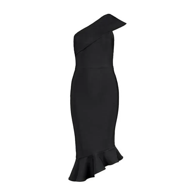 One Shoulder Sleeveless Ruffles  Bandage women's Evening Party Dress
