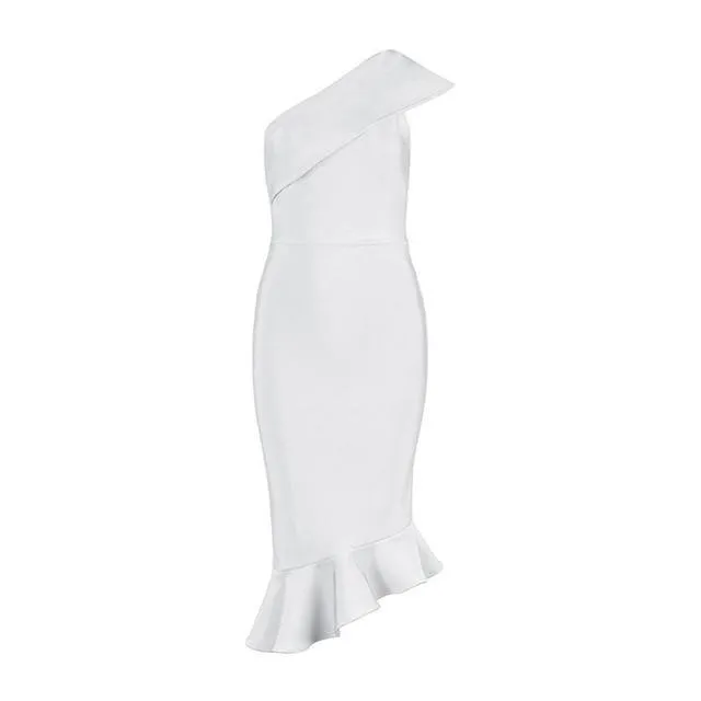 One Shoulder Sleeveless Ruffles  Bandage women's Evening Party Dress