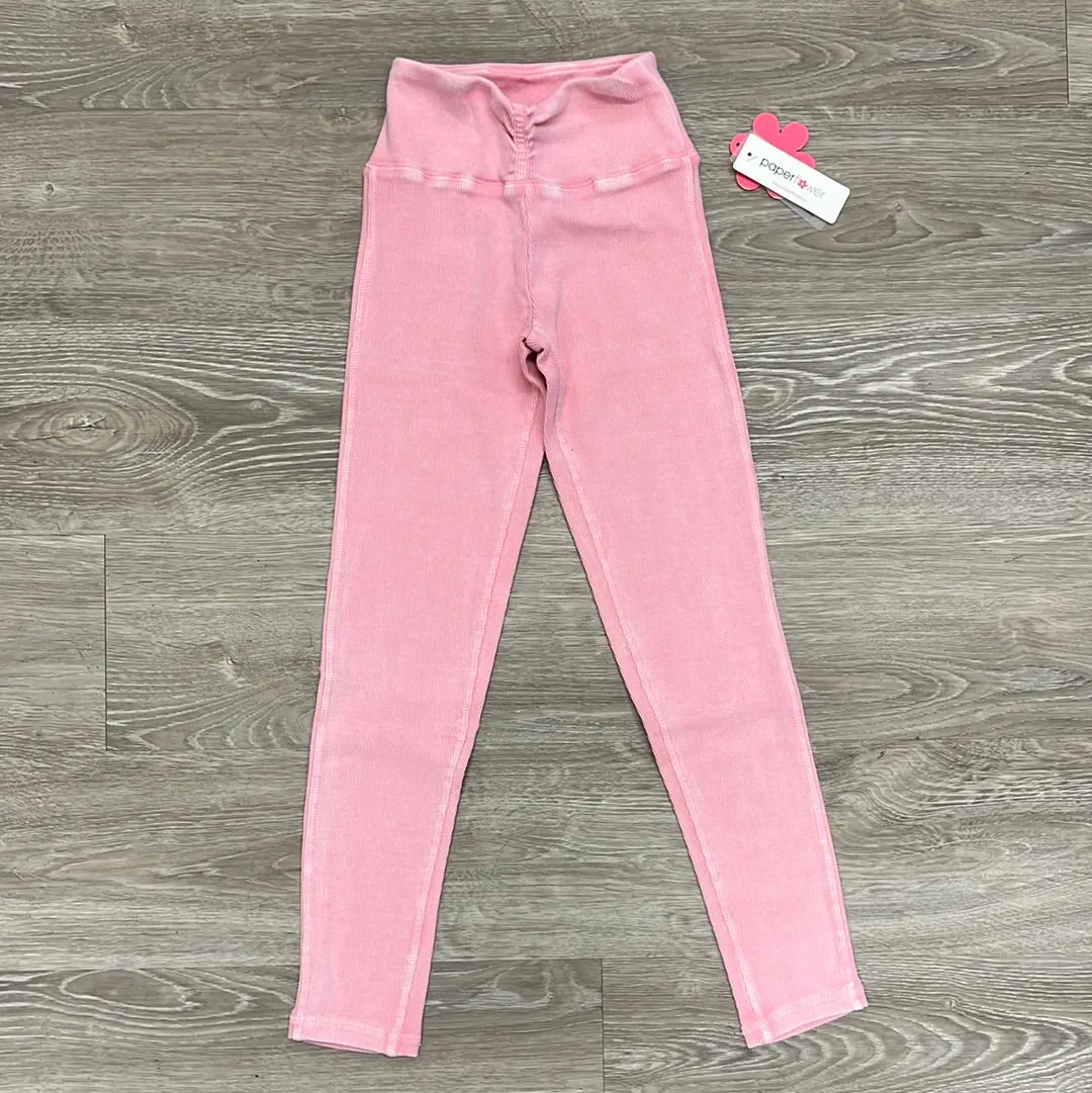 Paper Flower Gathered Waist Rib Legging - Candy Pink