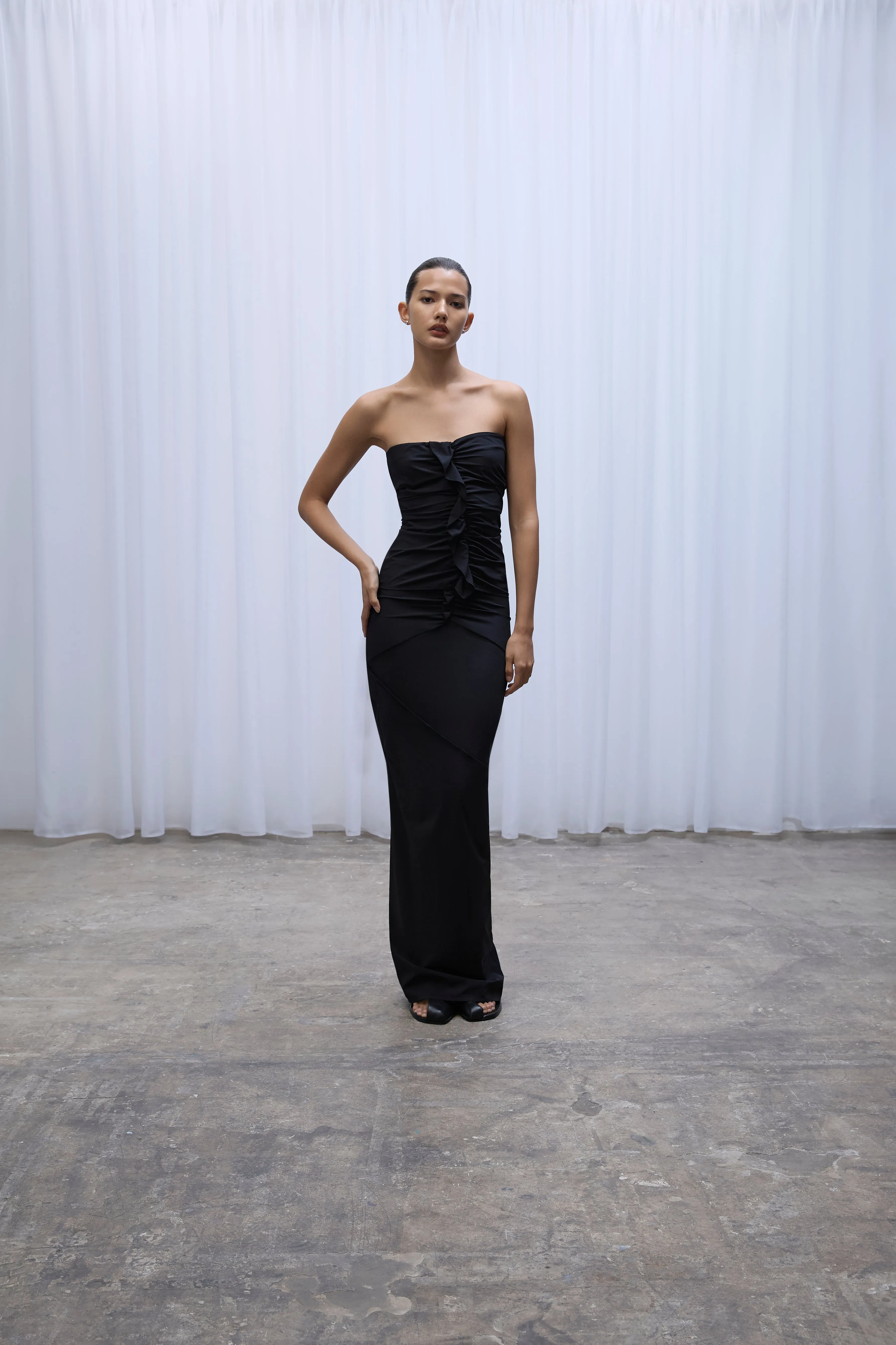 Paris Georgia Minimal Ruffle Tube Top in Black