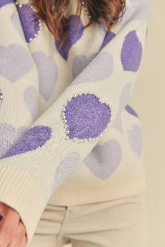 Pearl Embellished Heart Sweater