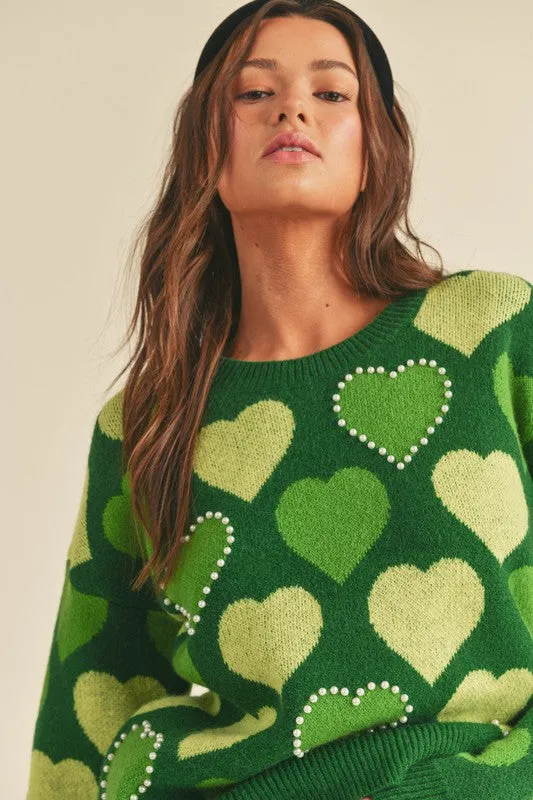 Pearl Embellished Heart Sweater