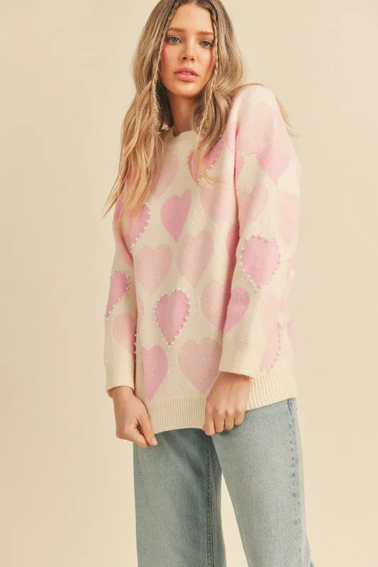 Pearl Embellished Heart Sweater