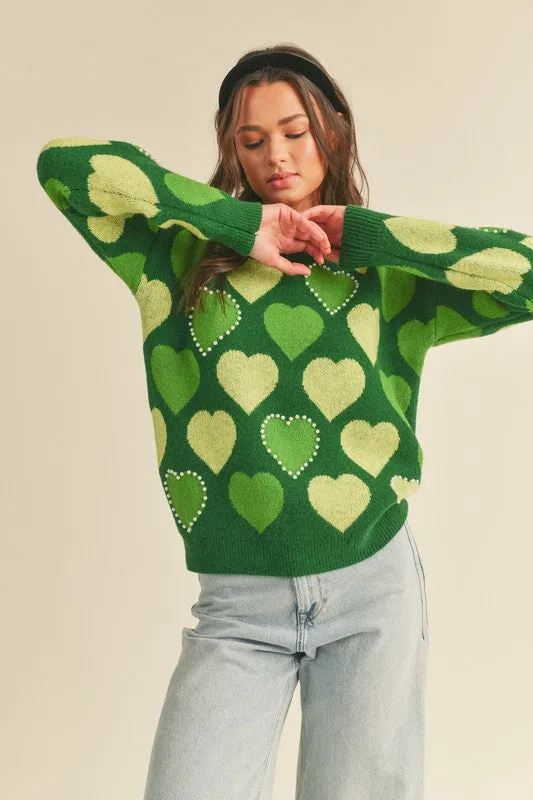 Pearl Embellished Heart Sweater