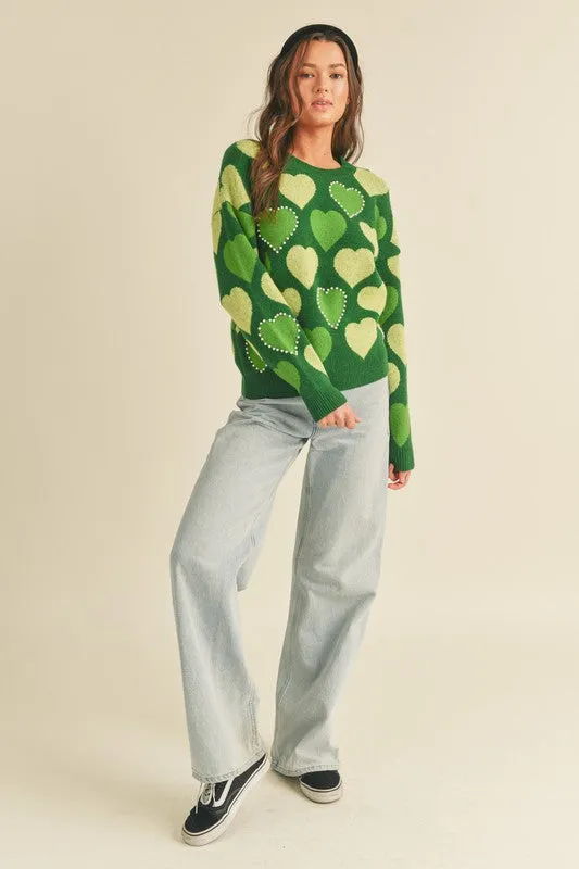 Pearl Embellished Heart Sweater