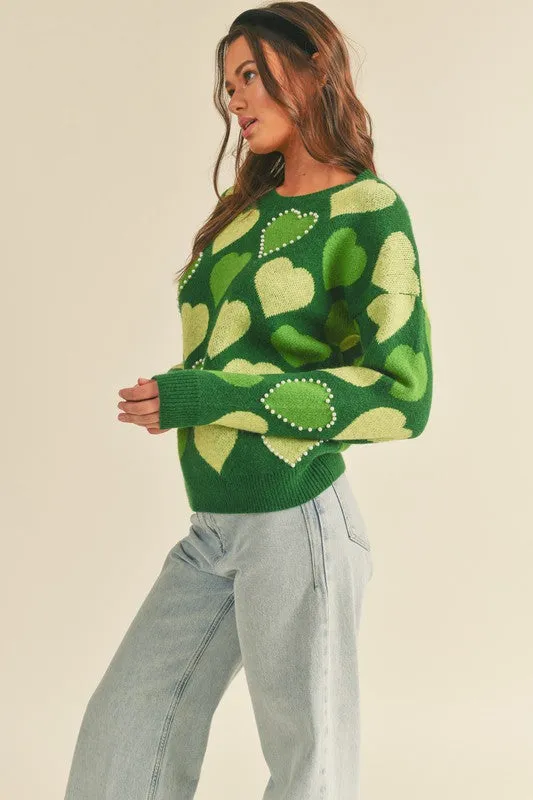 Pearl Embellished Heart Sweater