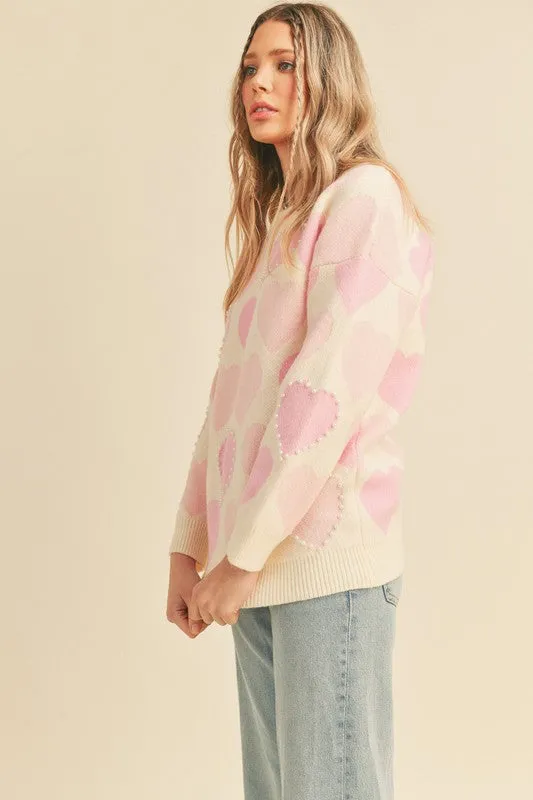 Pearl Embellished Heart Sweater