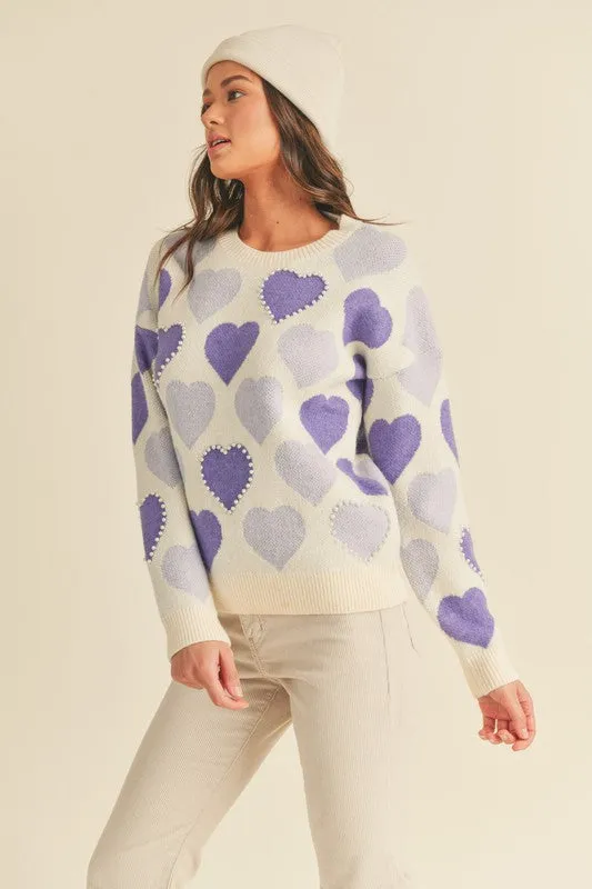 Pearl Embellished Heart Sweater