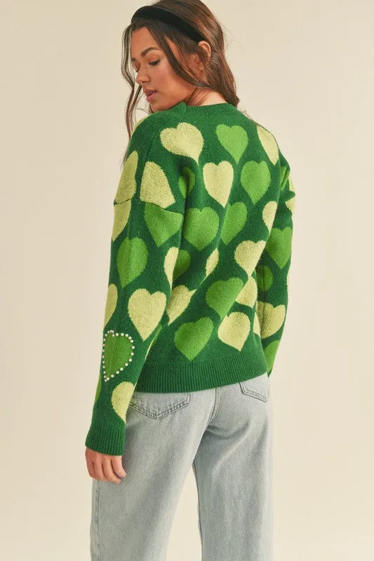 Pearl Embellished Heart Sweater