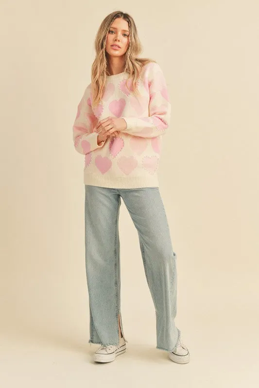 Pearl Embellished Heart Sweater
