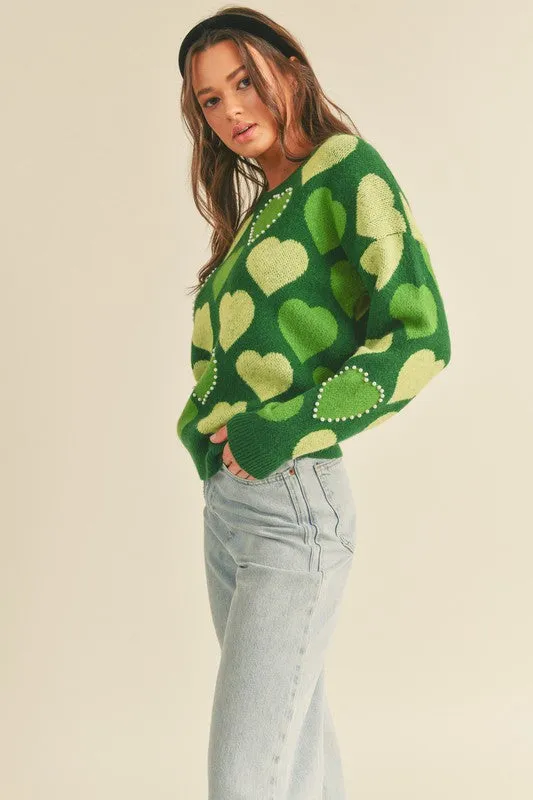 Pearl Embellished Heart Sweater