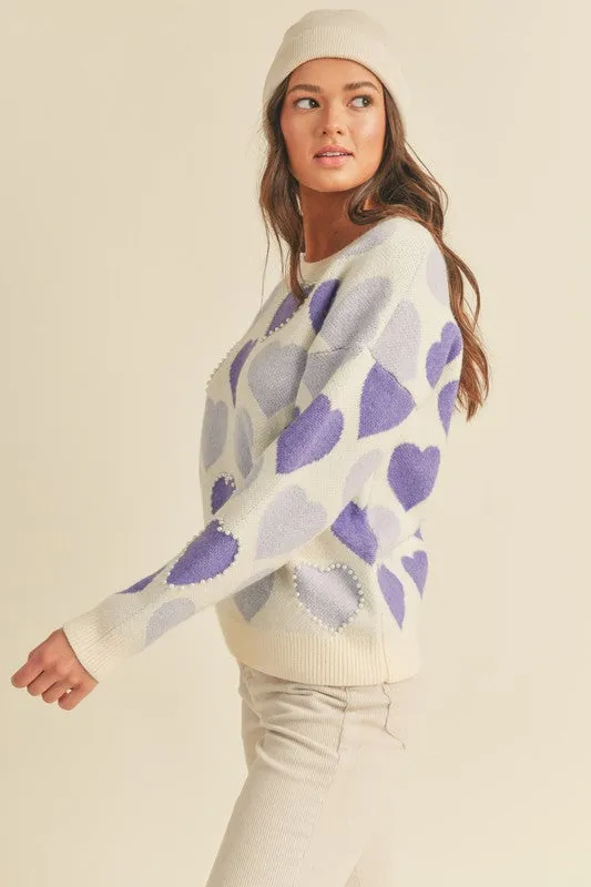 Pearl Embellished Heart Sweater