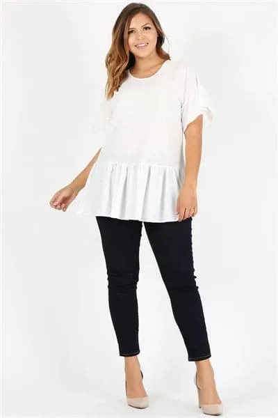 Plus Size Ruffle Solid Tunic Top Ivory - Pack of 6