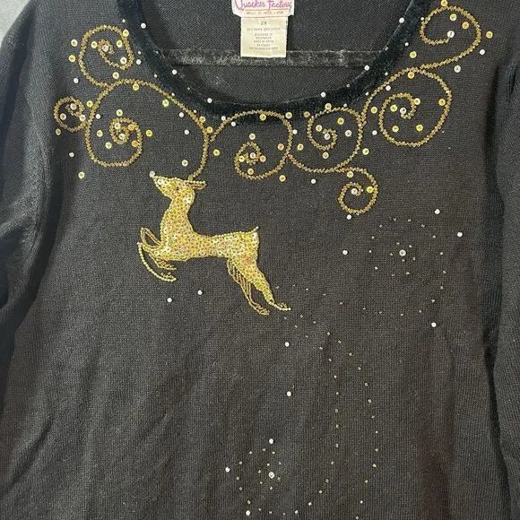 Quacker Factory Sweater Cardigan Women 2X  Reindeer/ Star Christmas VTG Lot Of 2
