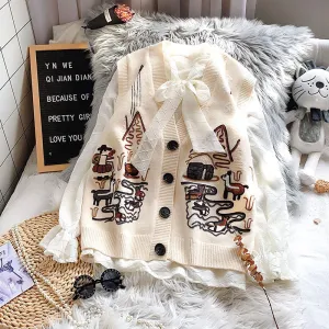 "EMBROIDERED SWEATER" CARDIGAN VEST N091102