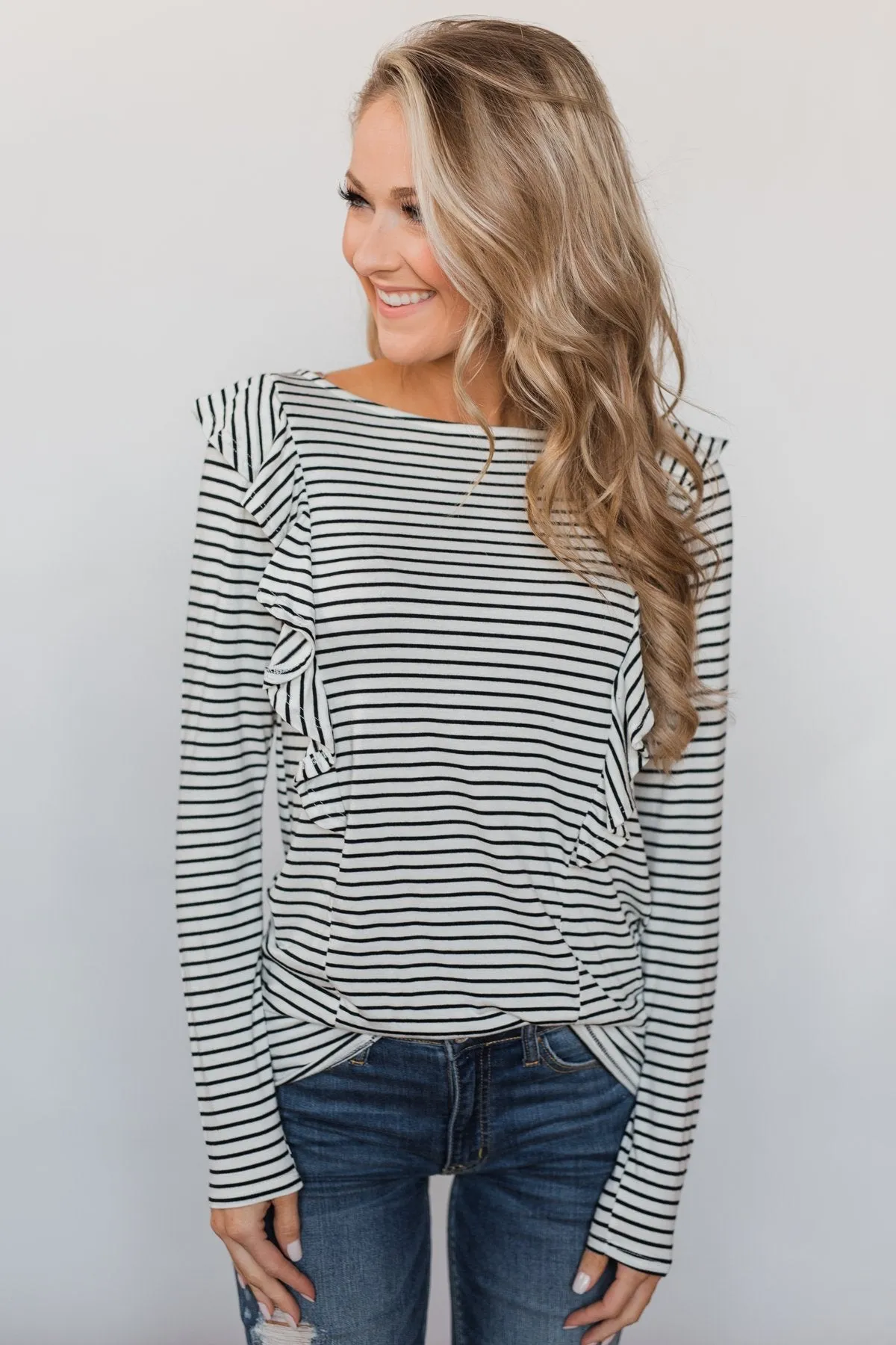Radiant in Ruffles Long Sleeve Top - White