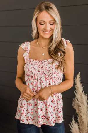 Reach Out To Me Floral Tank Top- Ivory & Red
