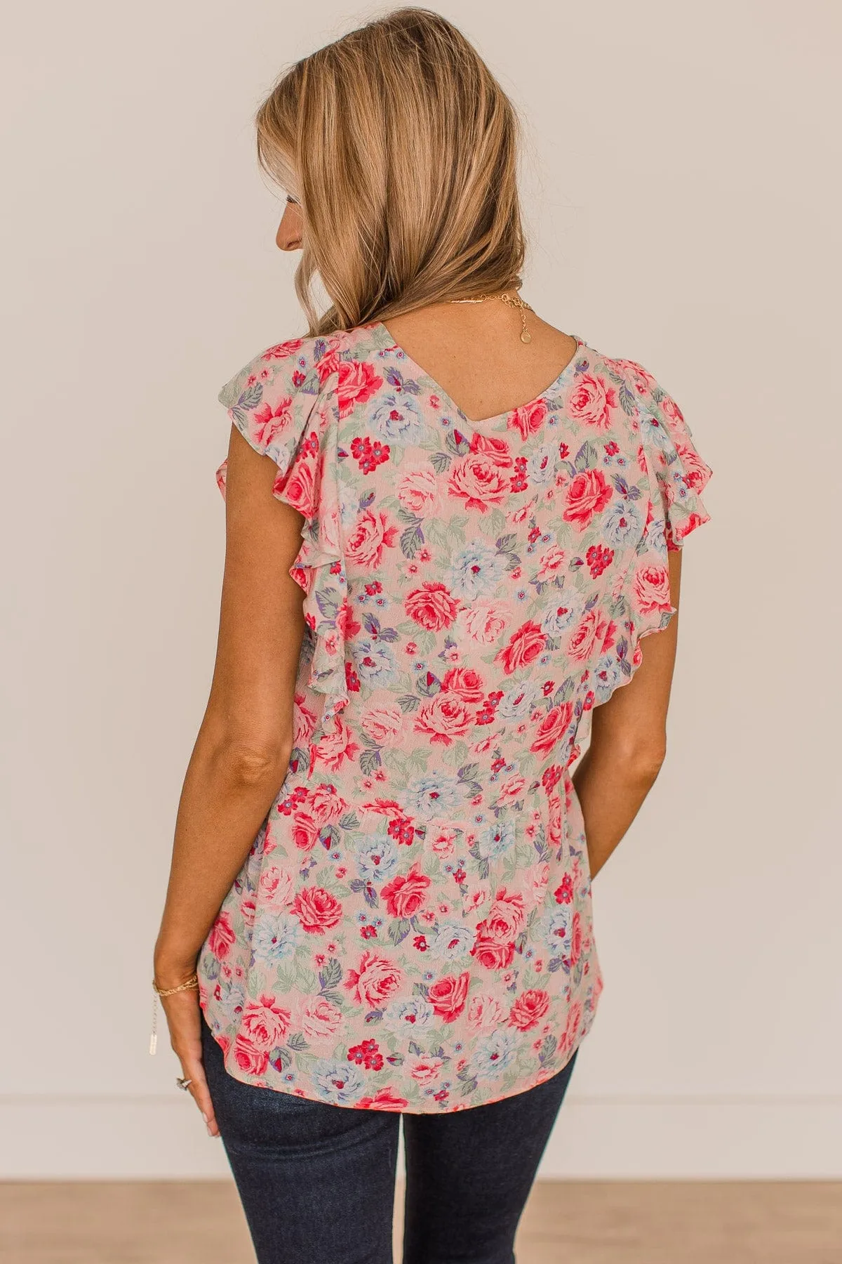 Read My Mind Floral Babydoll Blouse- Pink & Sage