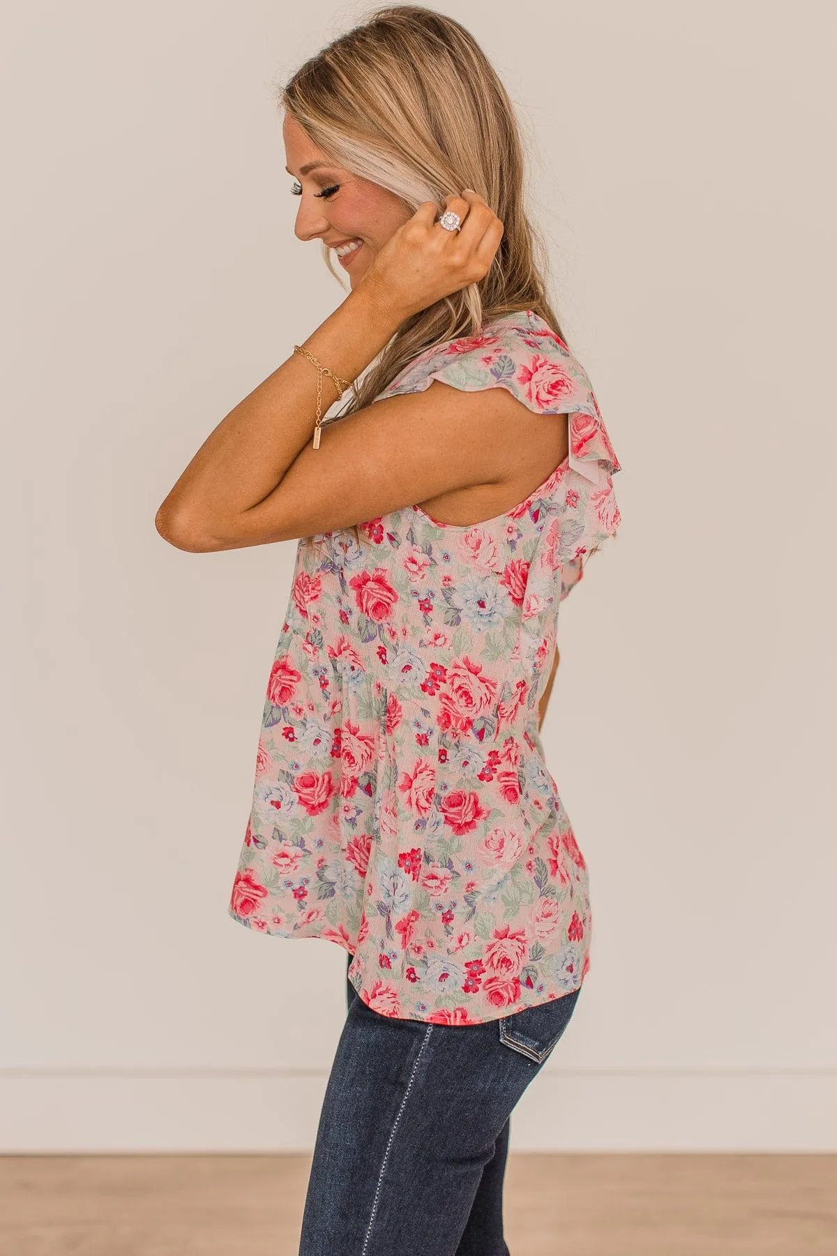Read My Mind Floral Babydoll Blouse- Pink & Sage