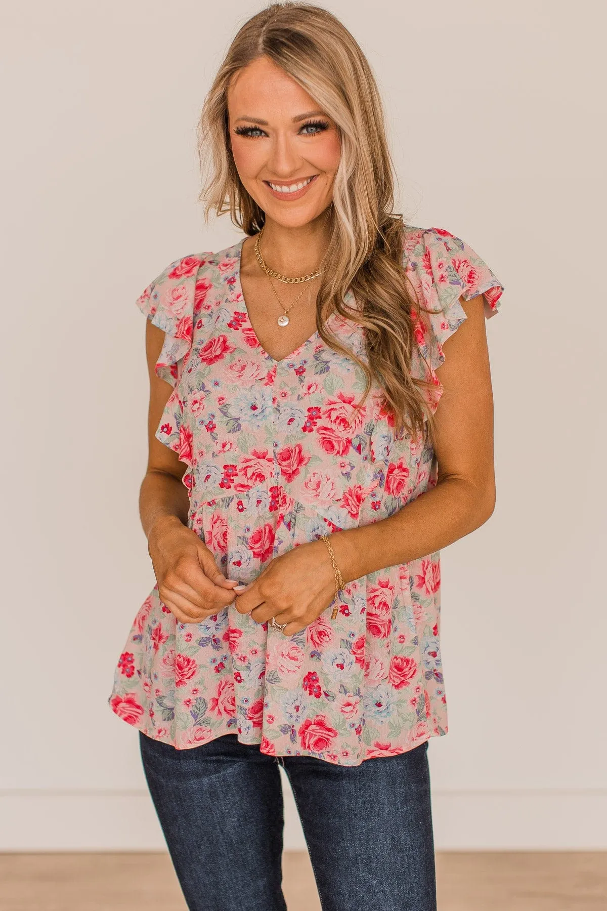 Read My Mind Floral Babydoll Blouse- Pink & Sage