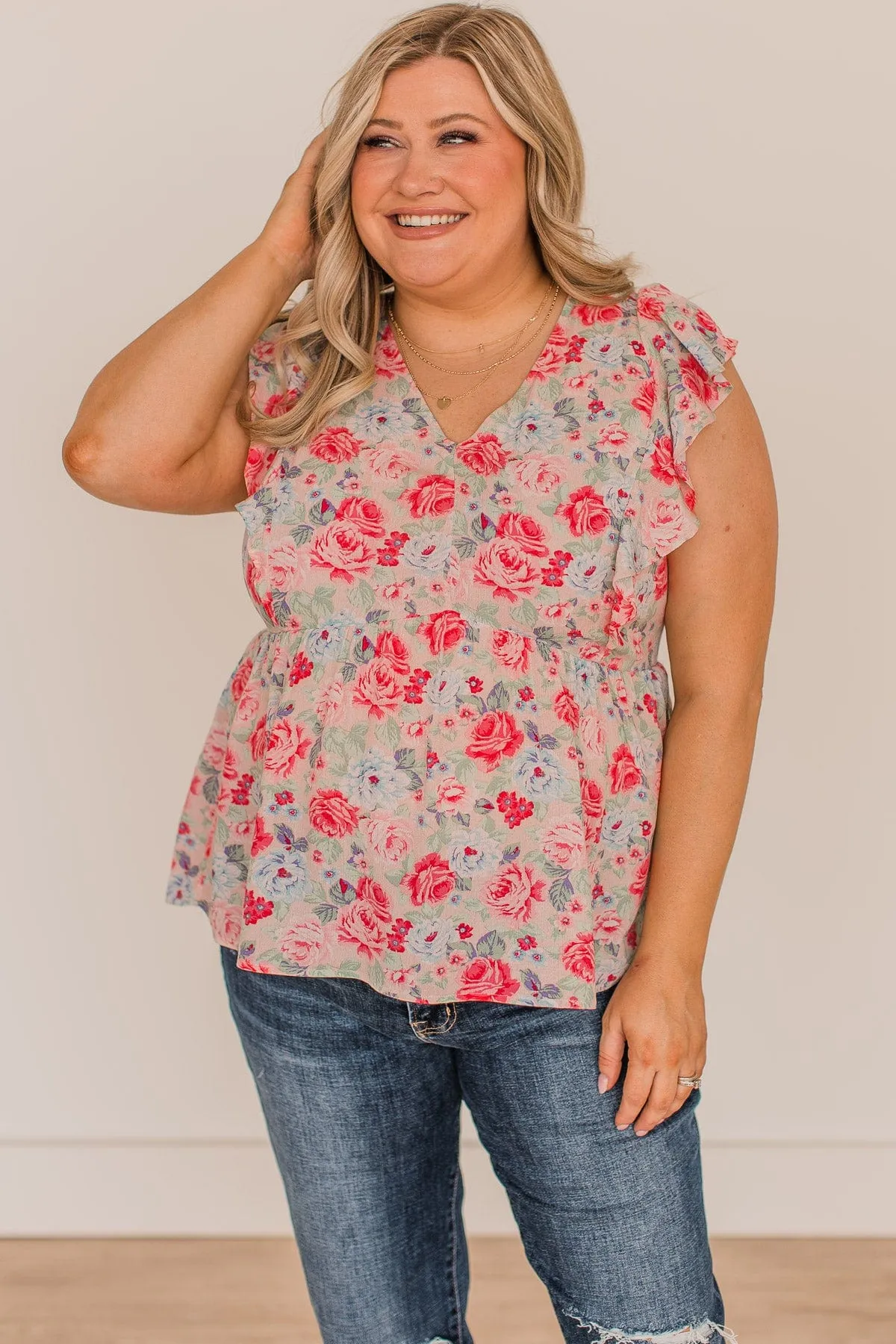 Read My Mind Floral Babydoll Blouse- Pink & Sage