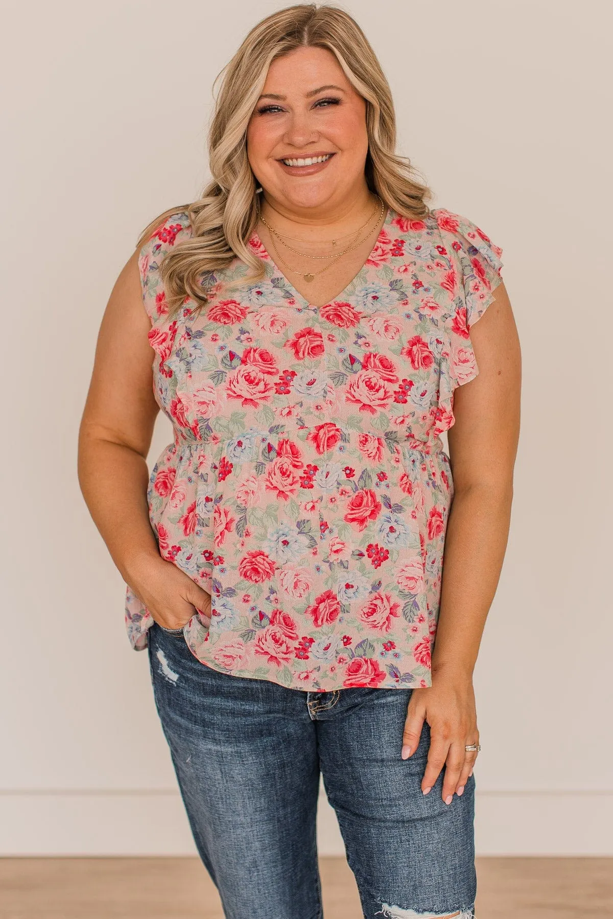 Read My Mind Floral Babydoll Blouse- Pink & Sage