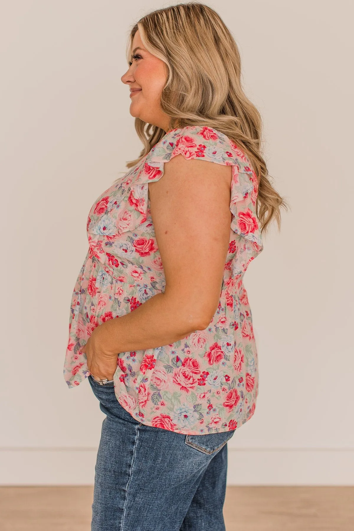 Read My Mind Floral Babydoll Blouse- Pink & Sage